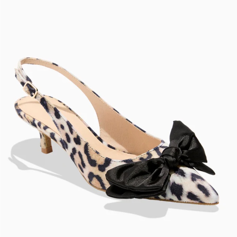 Jack Rogers Leopard Print Heels with Black Bow